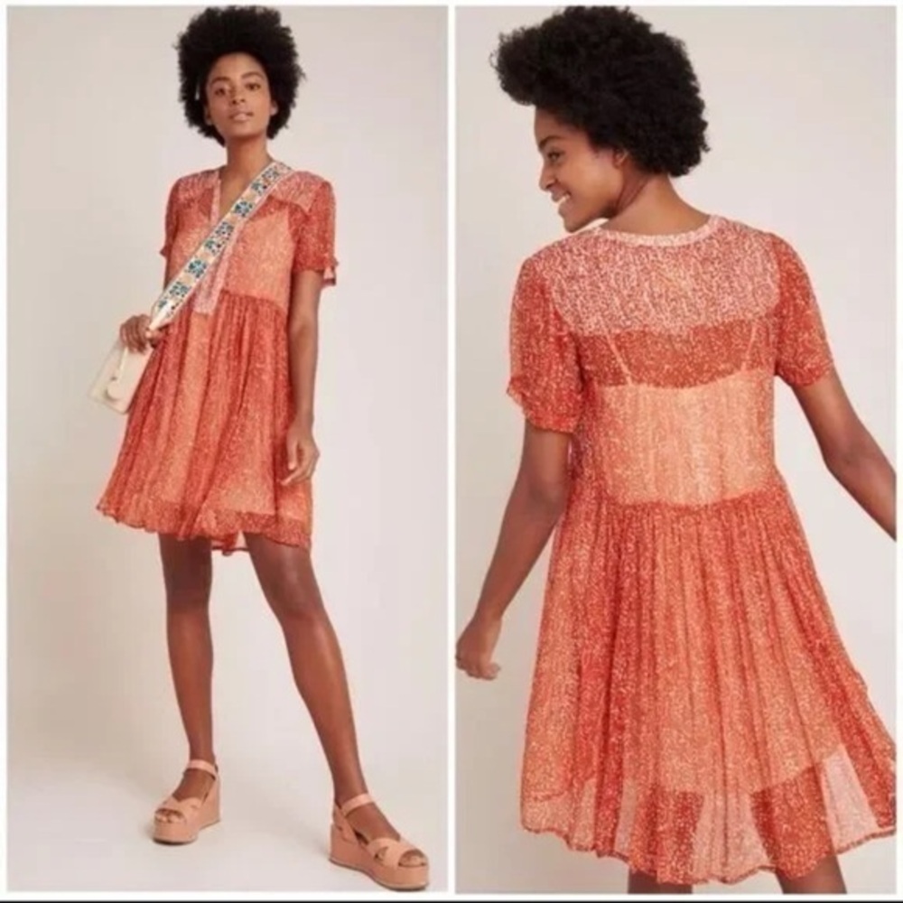 Anthropologie Maeve Morning Glory Sheer Bohemian Dress Size 0